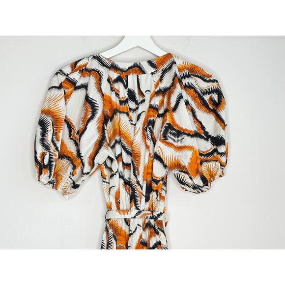 Willa Story Rachel Puff Sleeve V-Neck Babydoll Mini Dress Orange Black Womens XS - Picture 5 of 9